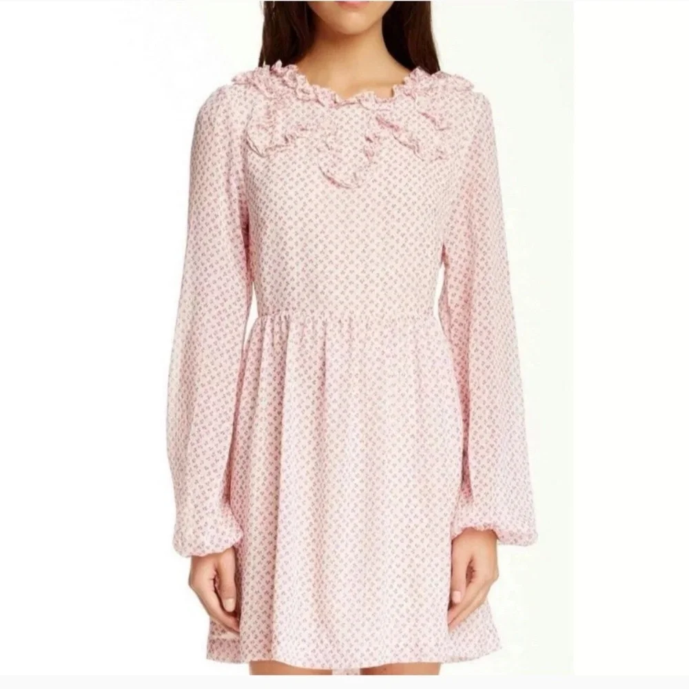 Free People Noveau Butterfly Floral Tea Combo Ruffle Neck Babydoll Dress Cottage